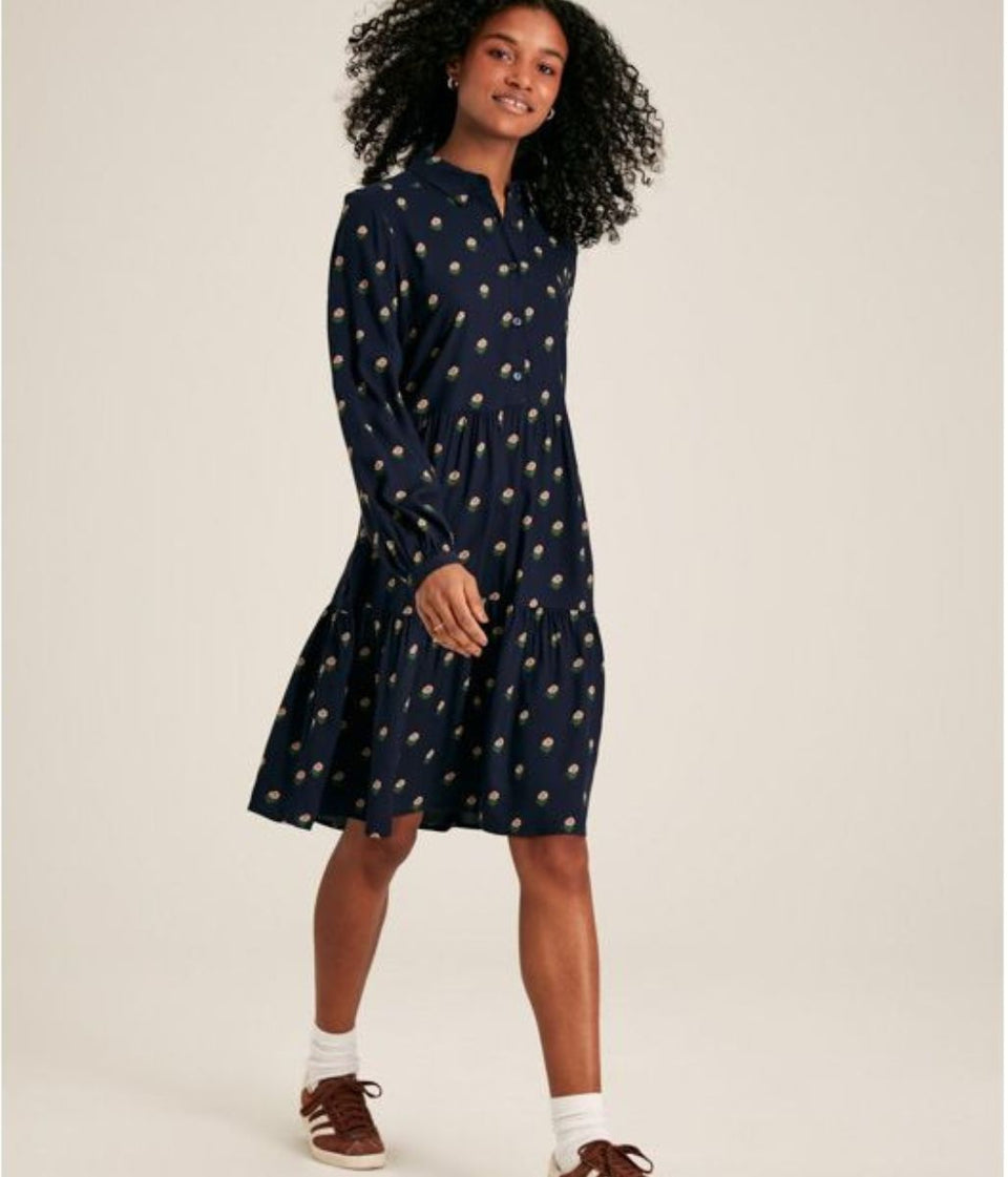 Eva Navy Printed Shirt Dress