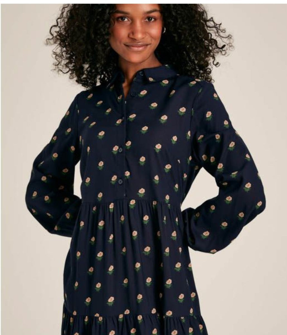 Eva Navy Printed Shirt Dress