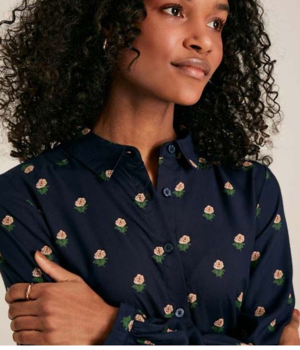 Eva Navy Printed Shirt Dress