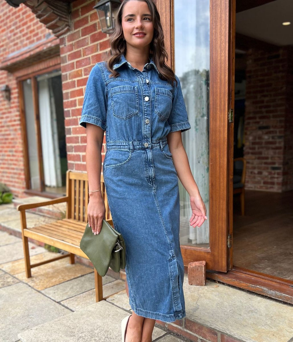 Denim Utility Midi Shirt Dress