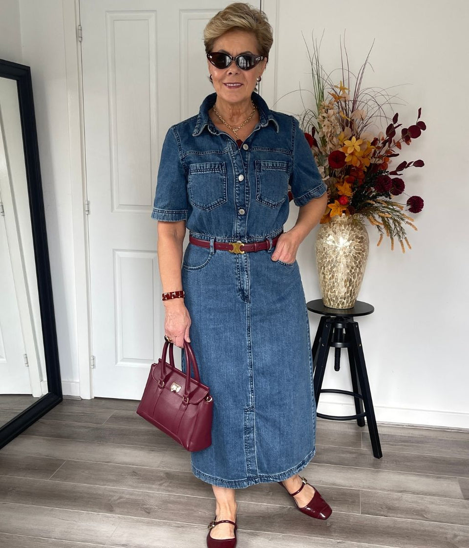 Denim Utility Midi Shirt Dress