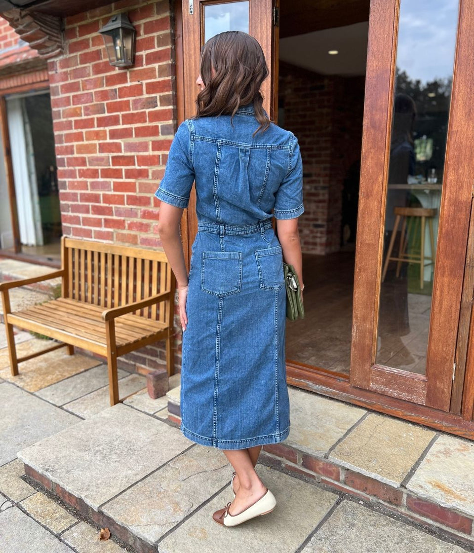 Denim Utility Midi Shirt Dress