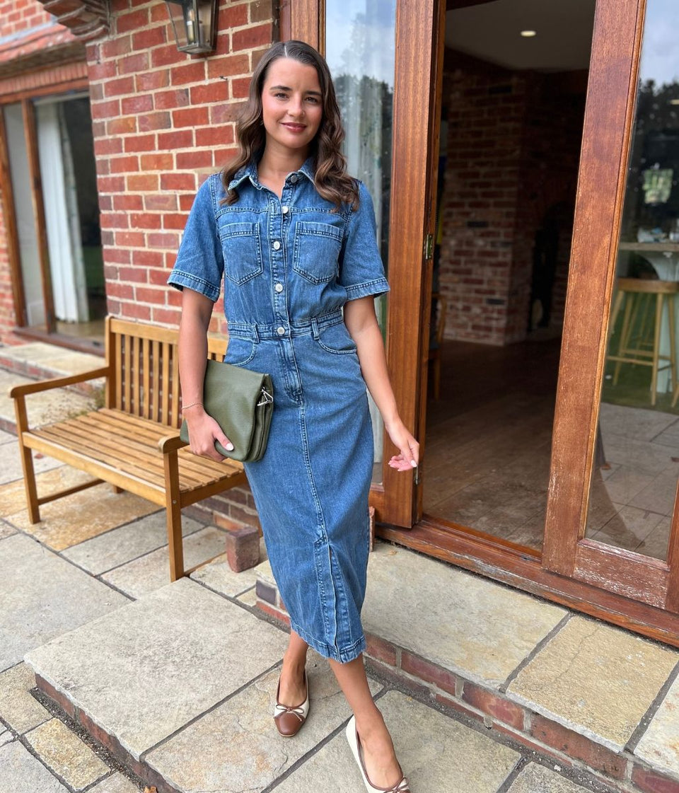 Denim Utility Midi Shirt Dress