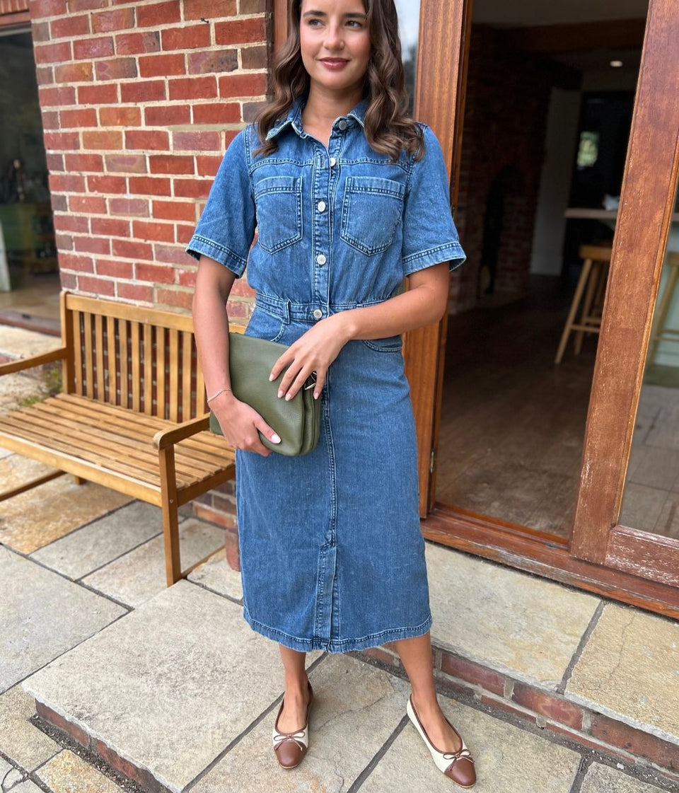 Denim Utility Midi Shirt Dress