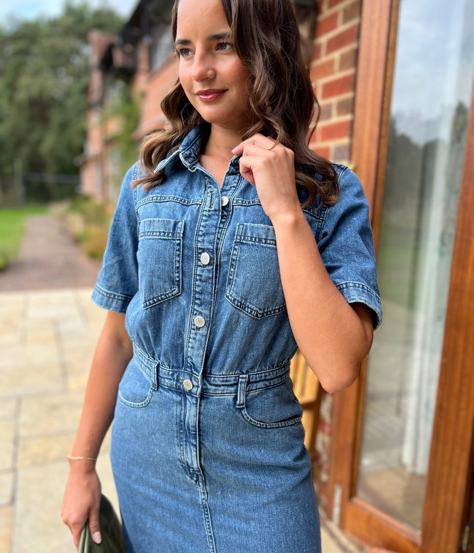 Denim Utility Midi Shirt Dress