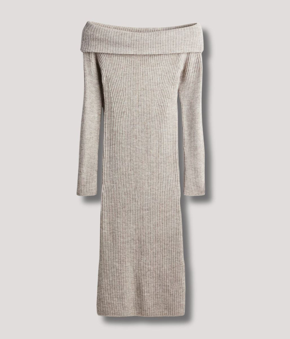 Natural Off Shoulder Knitted Dress