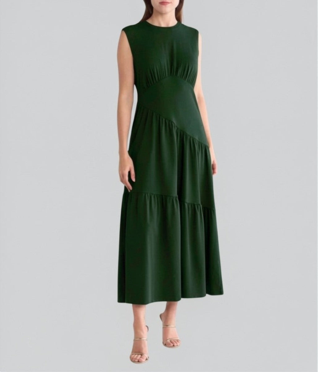 Bottle Green Premium Asymmetric Sleeveless Jersey Dress  Highstreet Outlet  UK