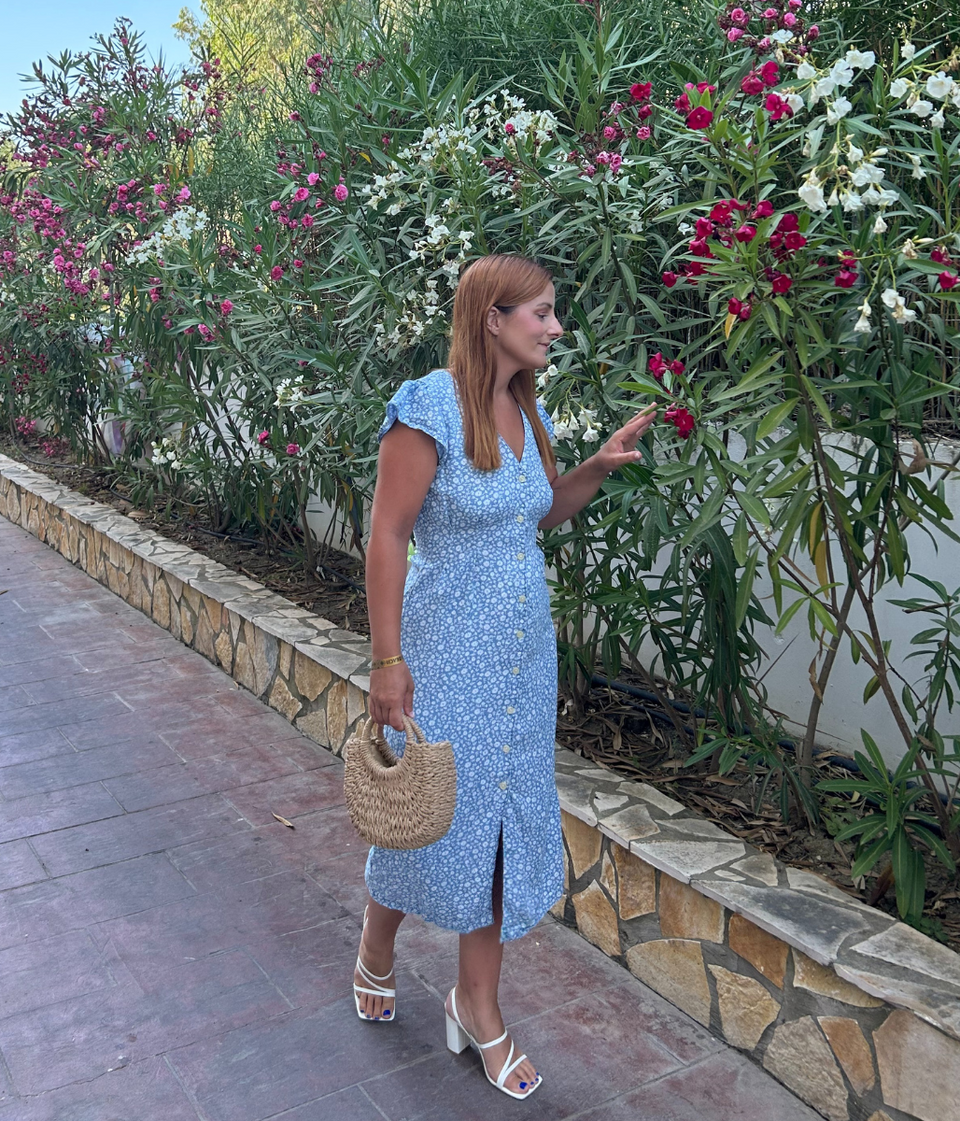 Blue Flower Print Tencel Dress