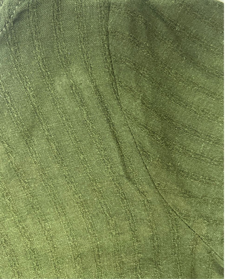 Khaki Self Stripe Linen Blend Dress-Seconds