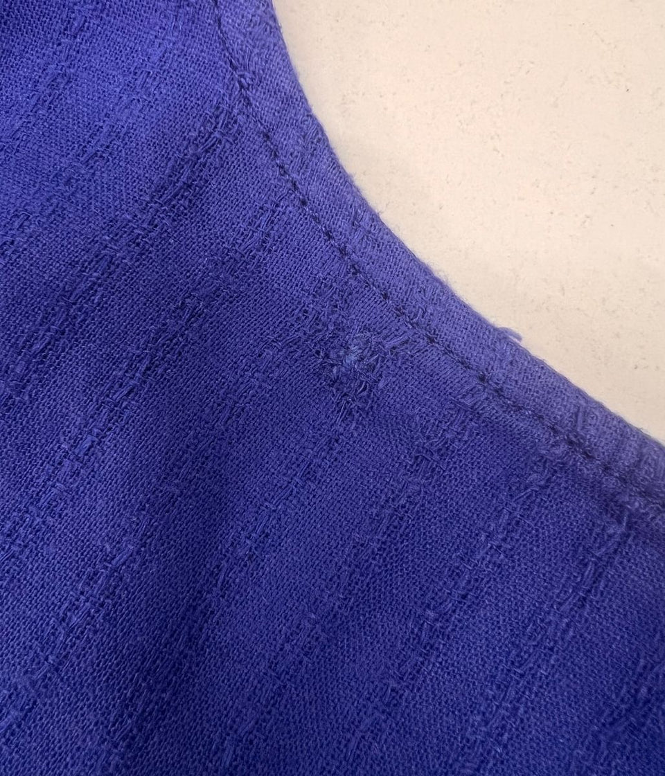 Blue Self Stripe Linen Blend Dress -Seconds