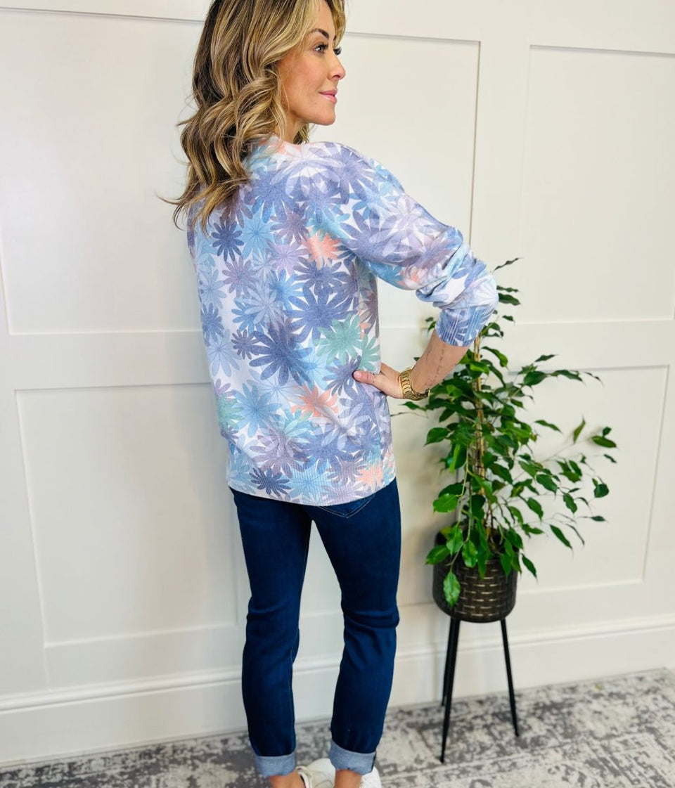 Daisy Print Pastel Diamante Spring Jumper