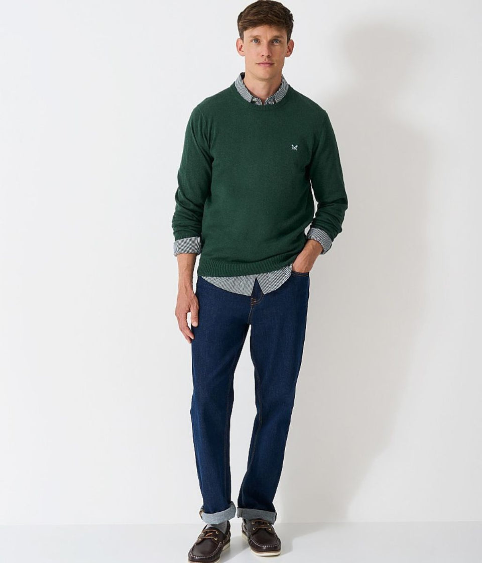 Dark Green Mens Cotton Crew Neck Logo Jumper