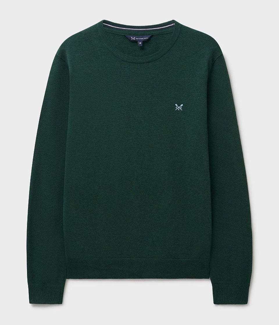 Dark Green Mens Cotton Crew Neck Logo Jumper