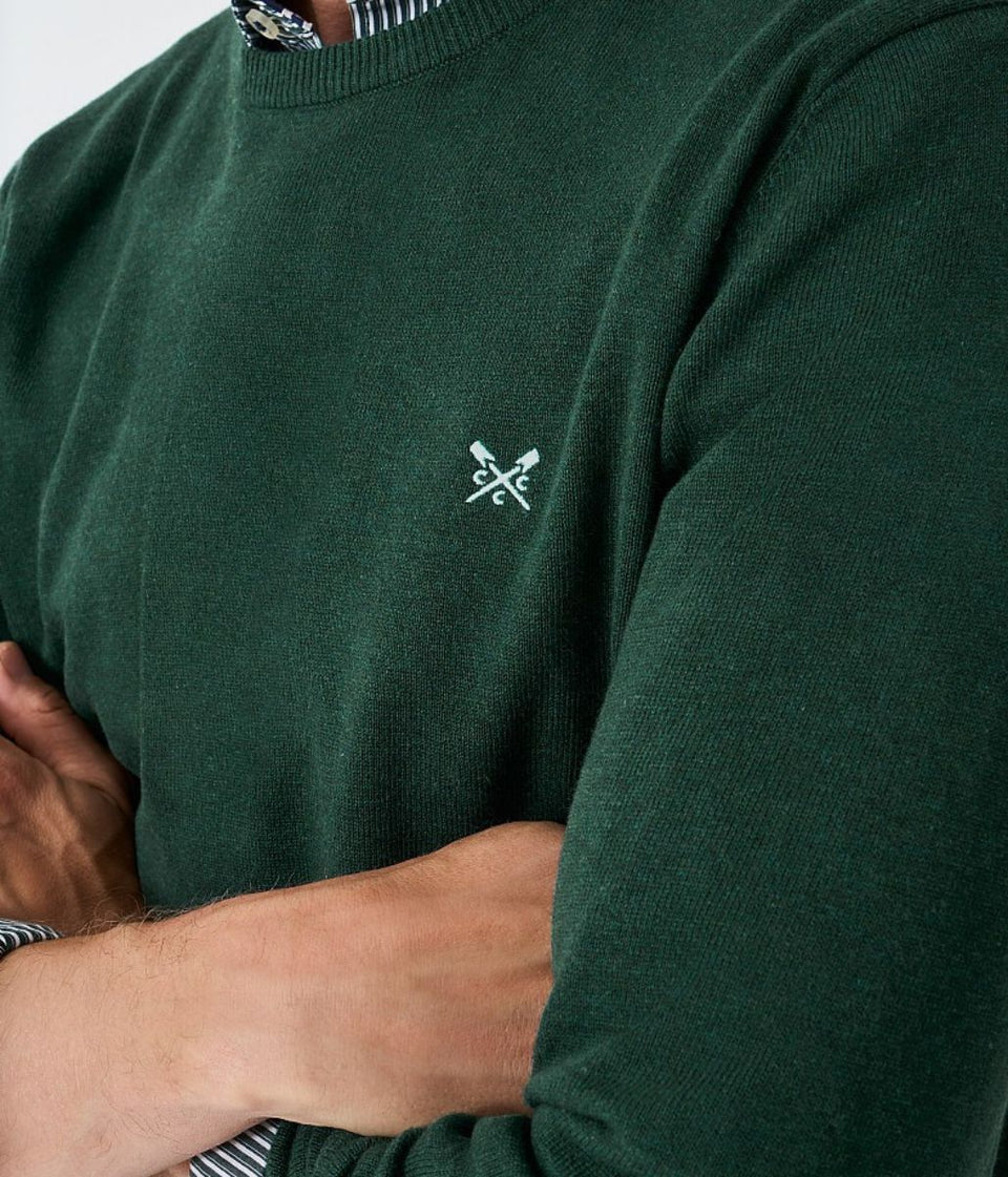 Dark Green Mens Cotton Crew Neck Logo Jumper