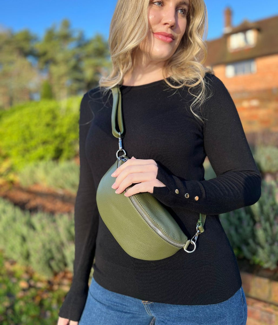Green Leather Sling Crossbody Bag