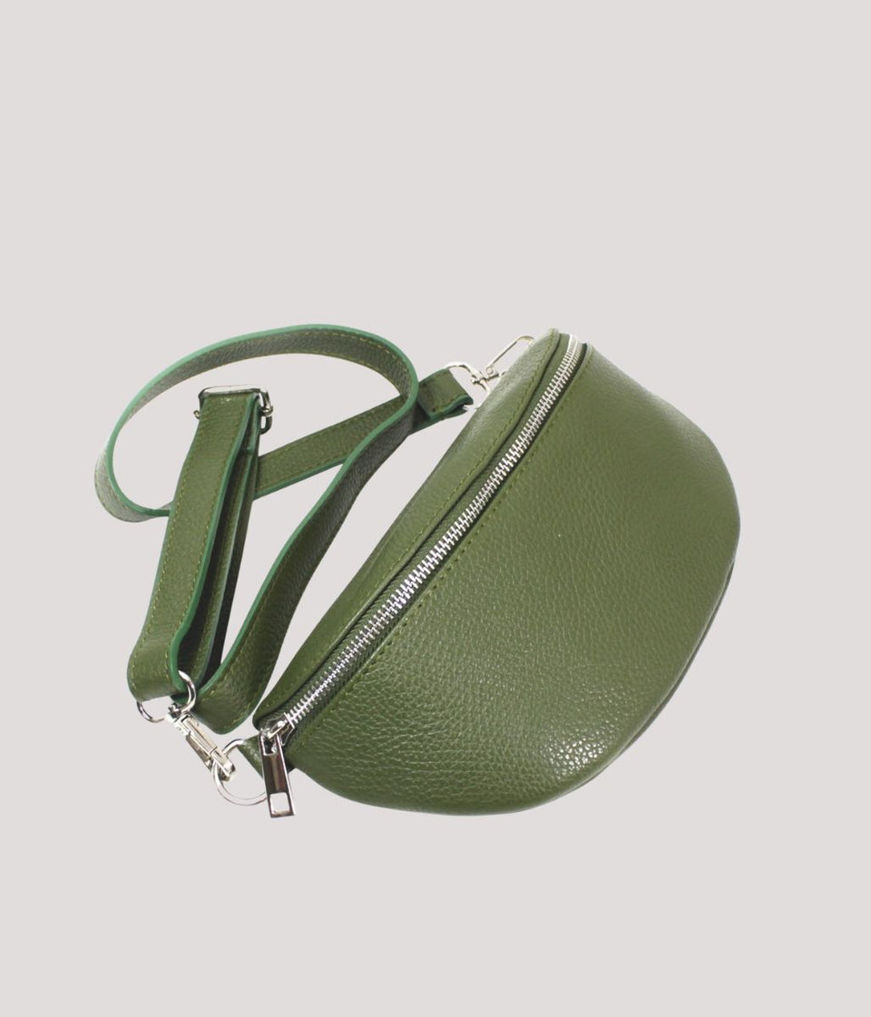 Green Leather Sling Crossbody Bag