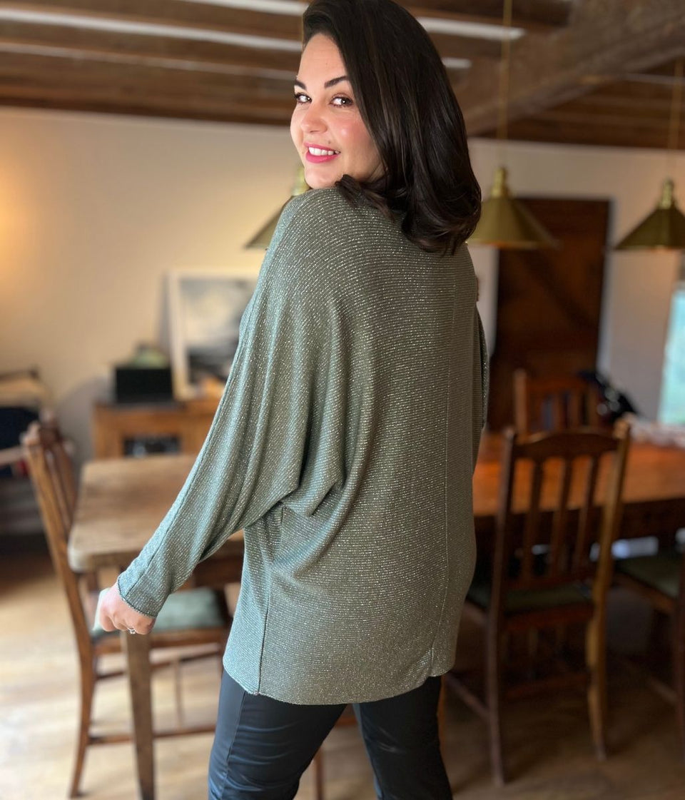 Khaki Metallic Batwing Jumper