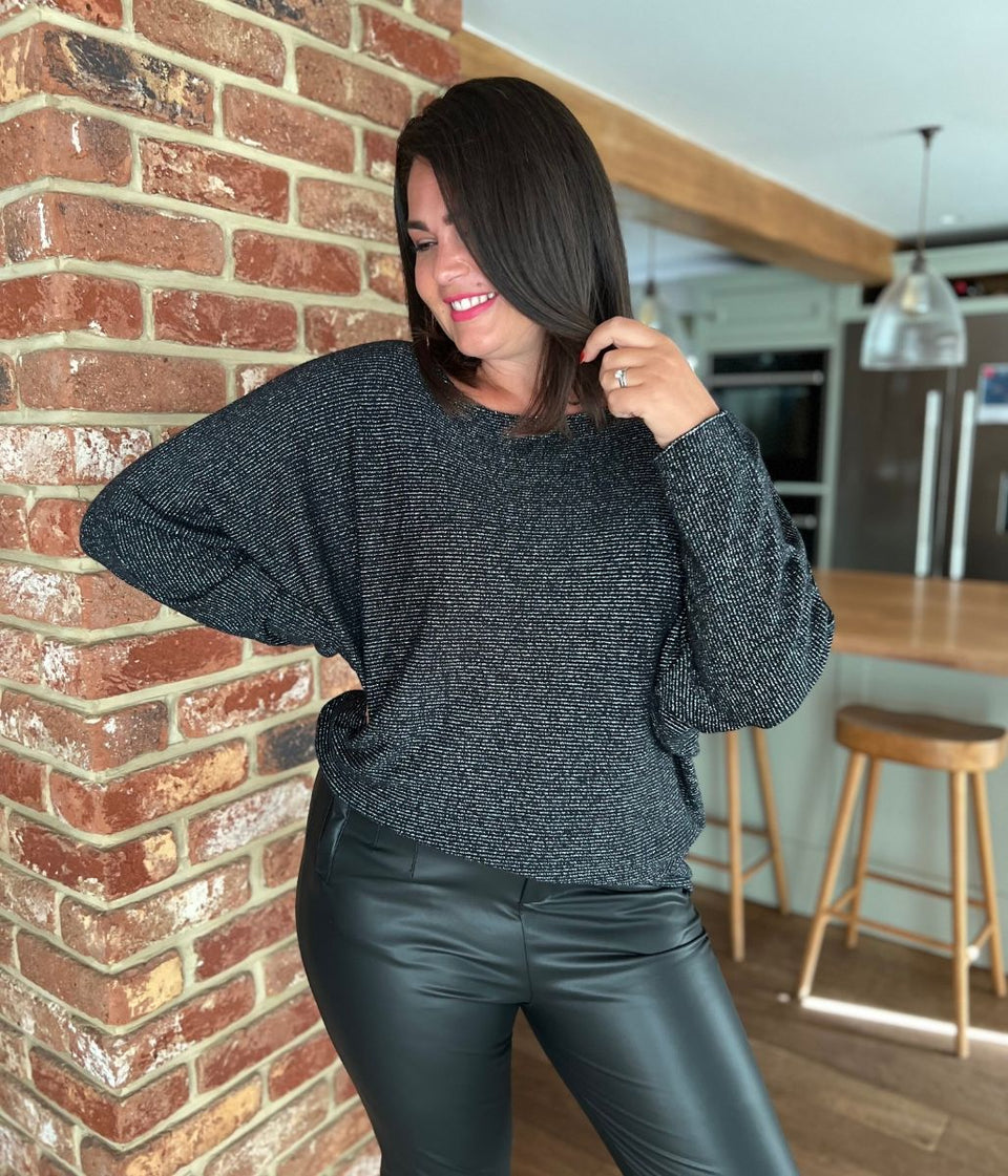 Black Metallic Batwing Jumper