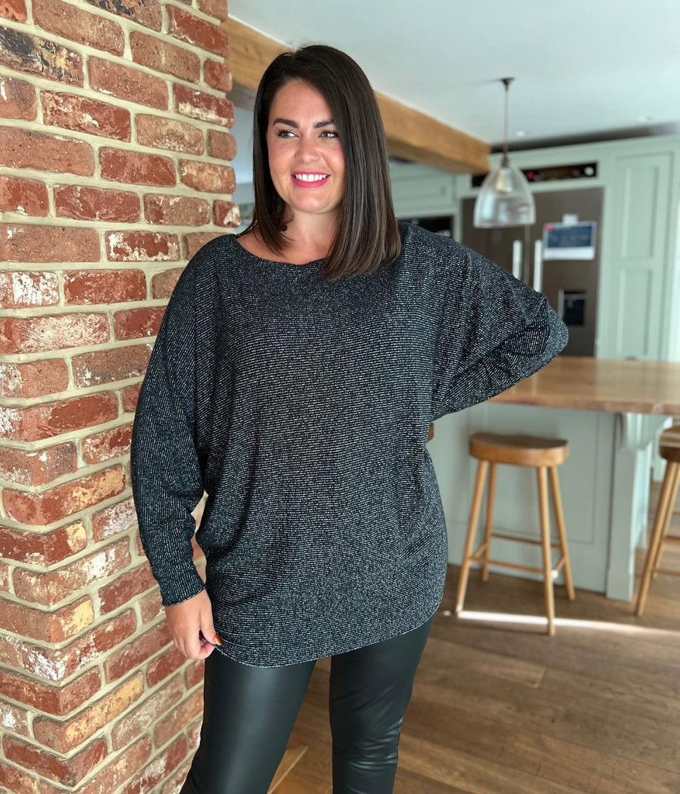 Black Metallic Batwing Jumper