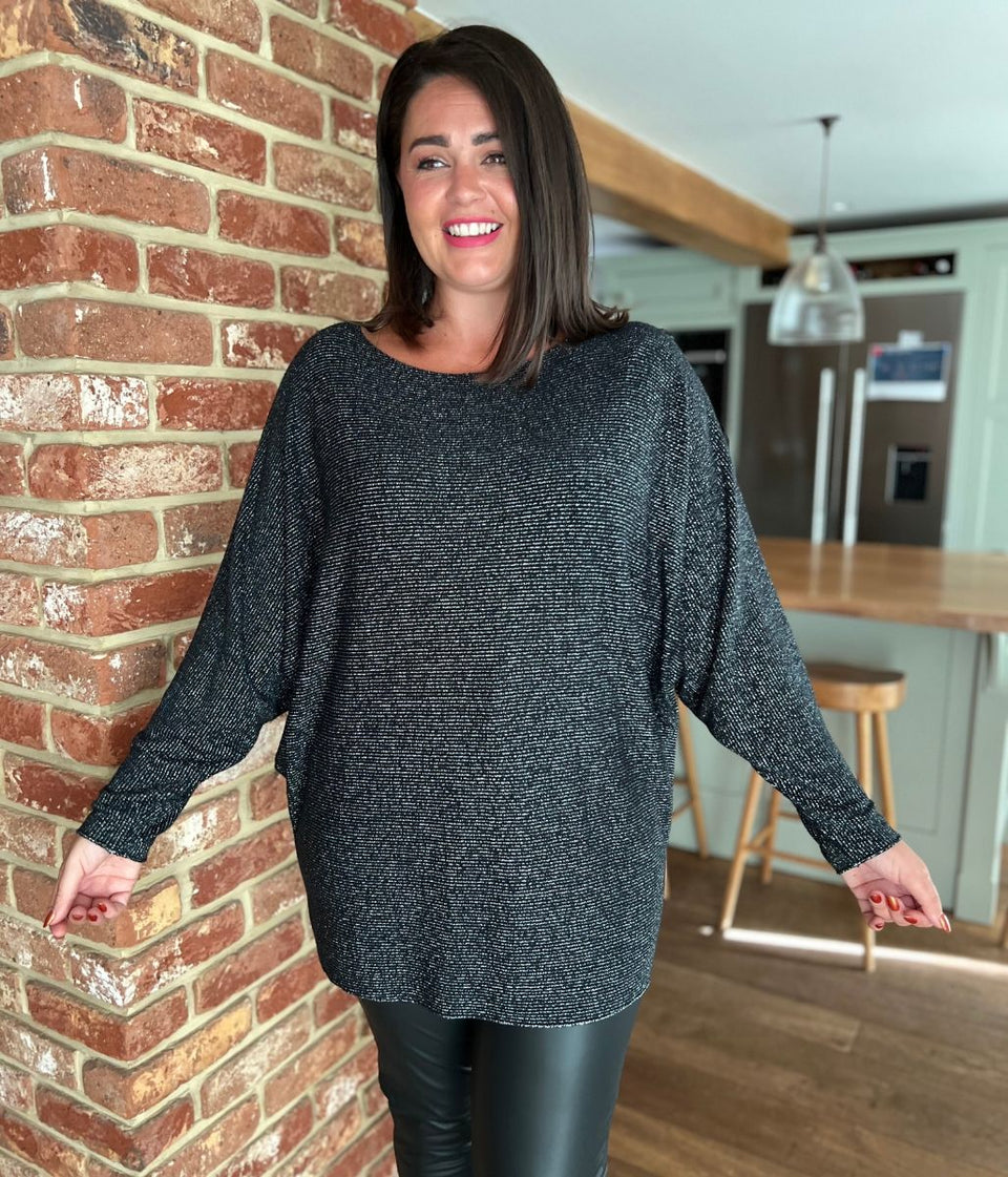 Black Metallic Batwing Jumper