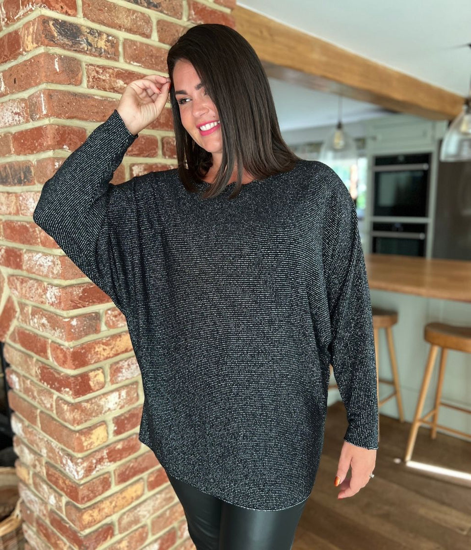 Black Metallic Batwing Jumper