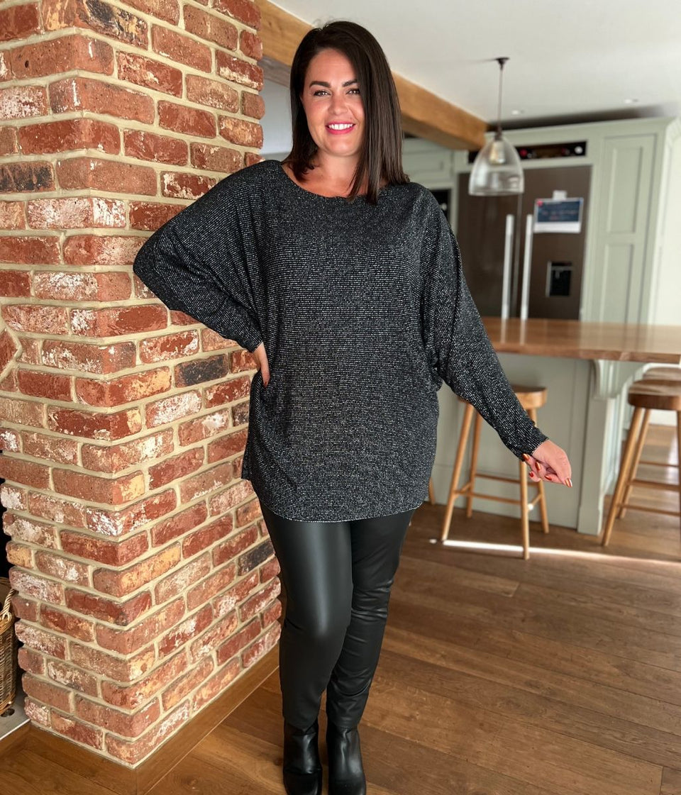 Black Metallic Batwing Jumper