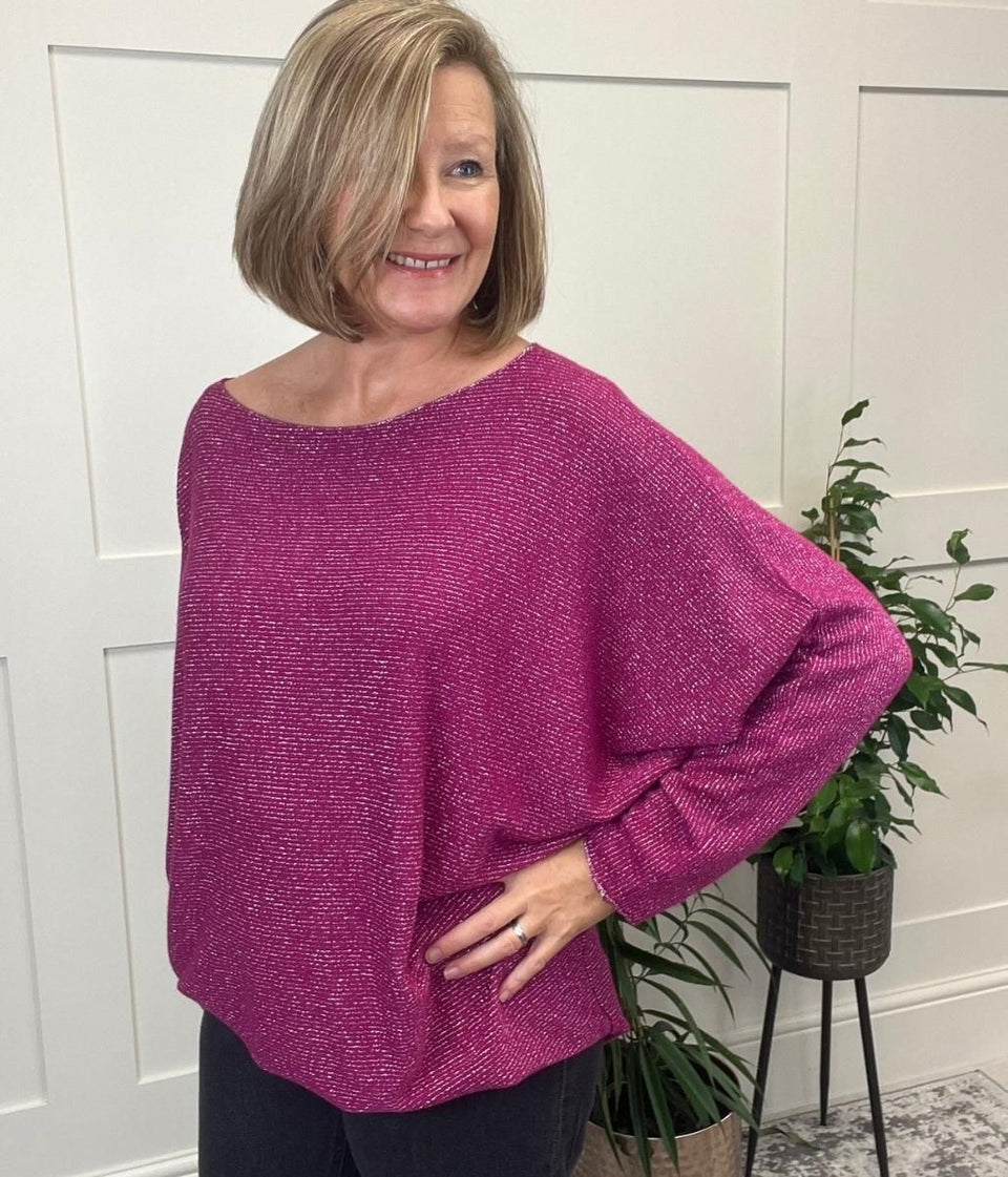 Magenta Metallic Batwing Jumper