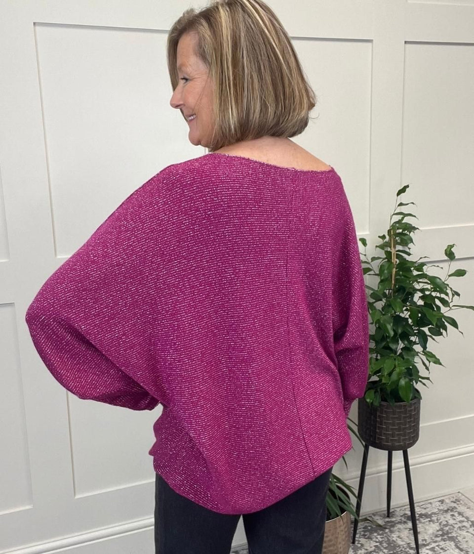 Magenta Metallic Batwing Jumper