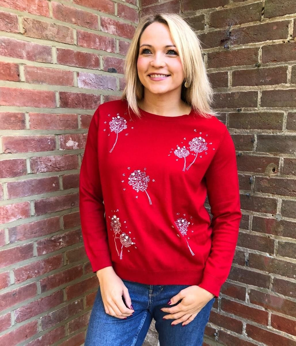 Red Diamante Dandelion Jumper