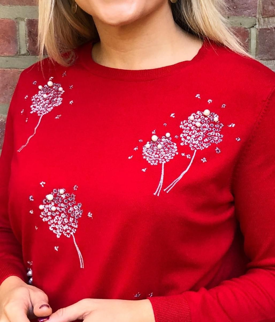 Red Diamante Dandelion Jumper