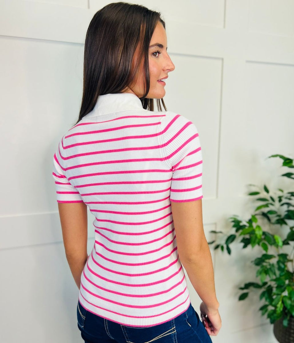 Ivory & Pink Stripe Rib Knit Top