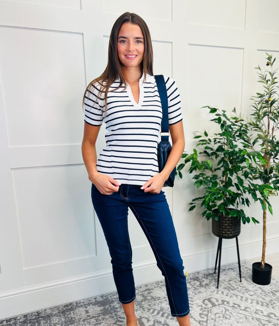 Ivory & Navy Stripe Rib Knit Top