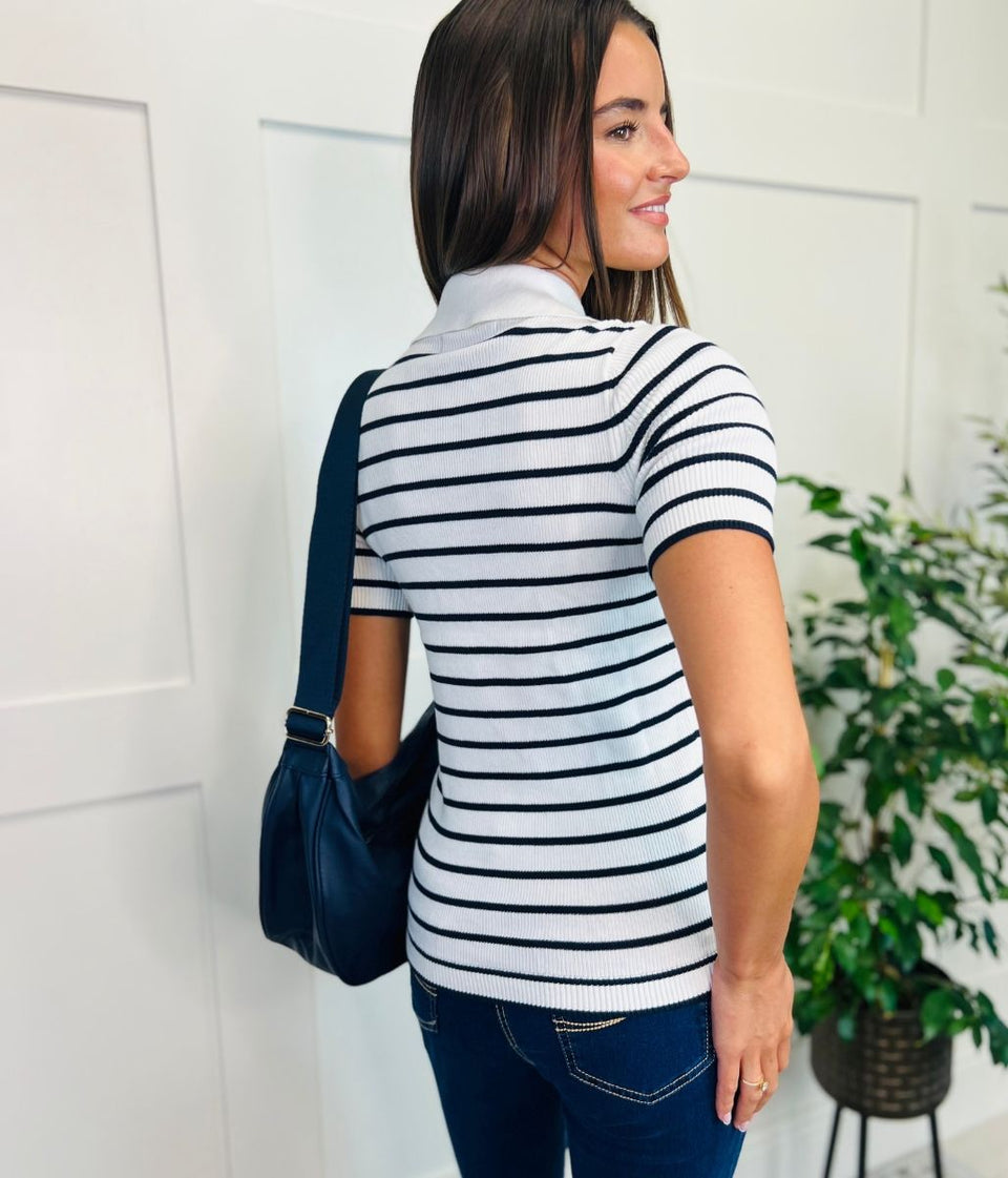 Ivory & Navy Stripe Rib Knit Top