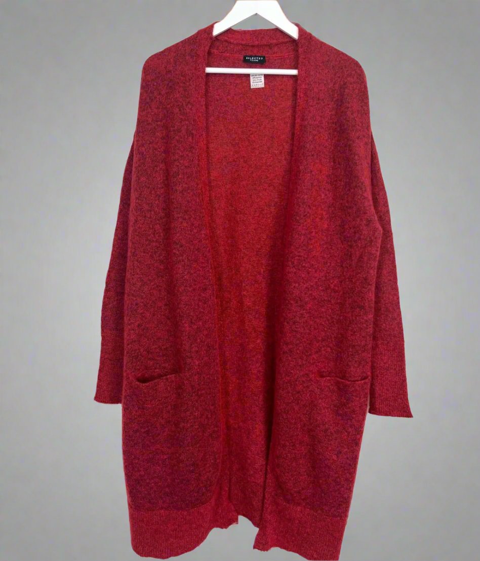 Red Alpaca Blend Open Cardigan