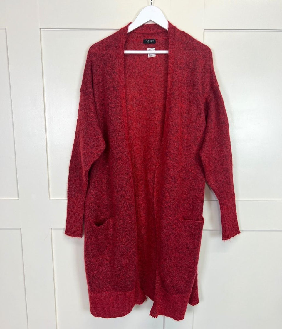 Red Alpaca Blend Open Cardigan