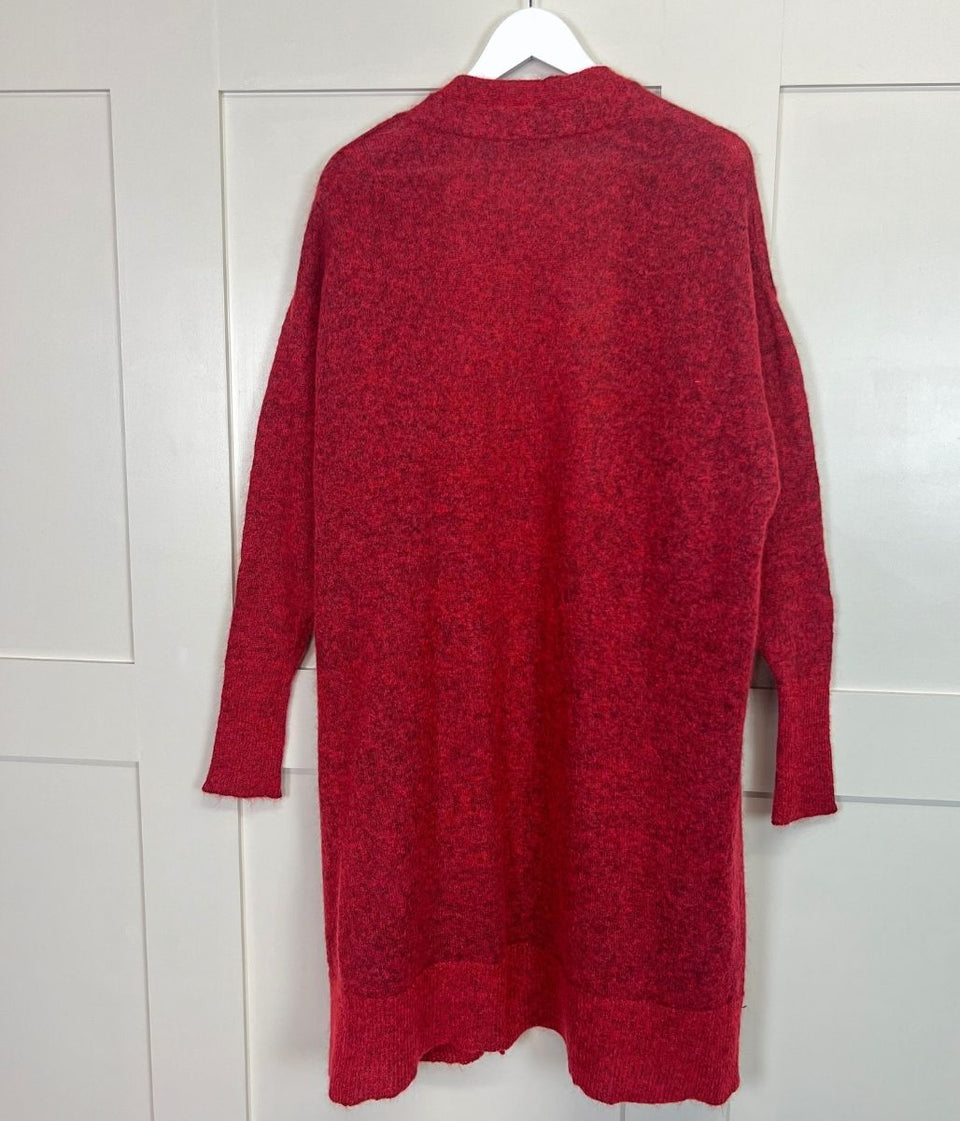 Red Alpaca Blend Open Cardigan