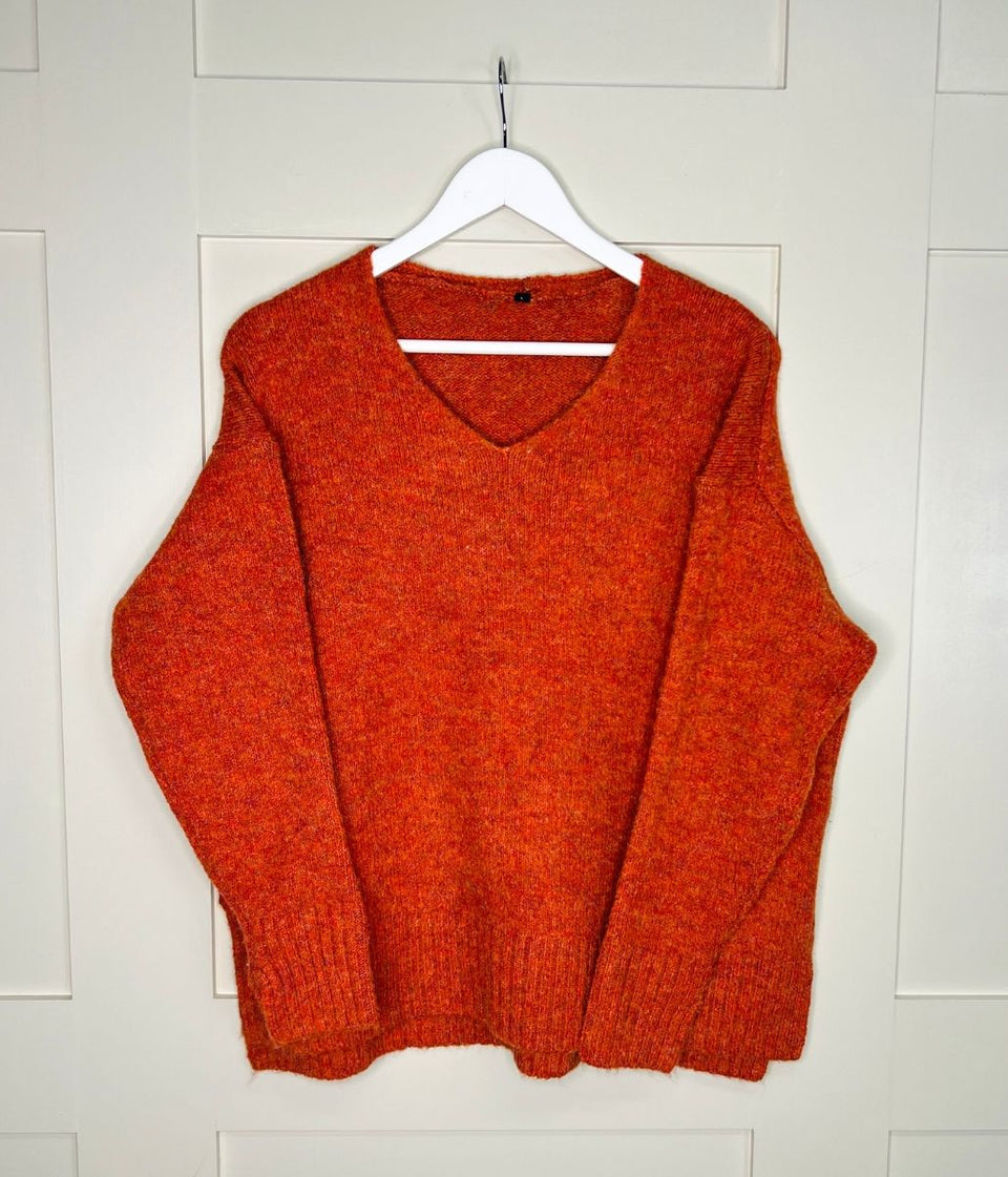 Orange V Neck Wool Blend Jumper