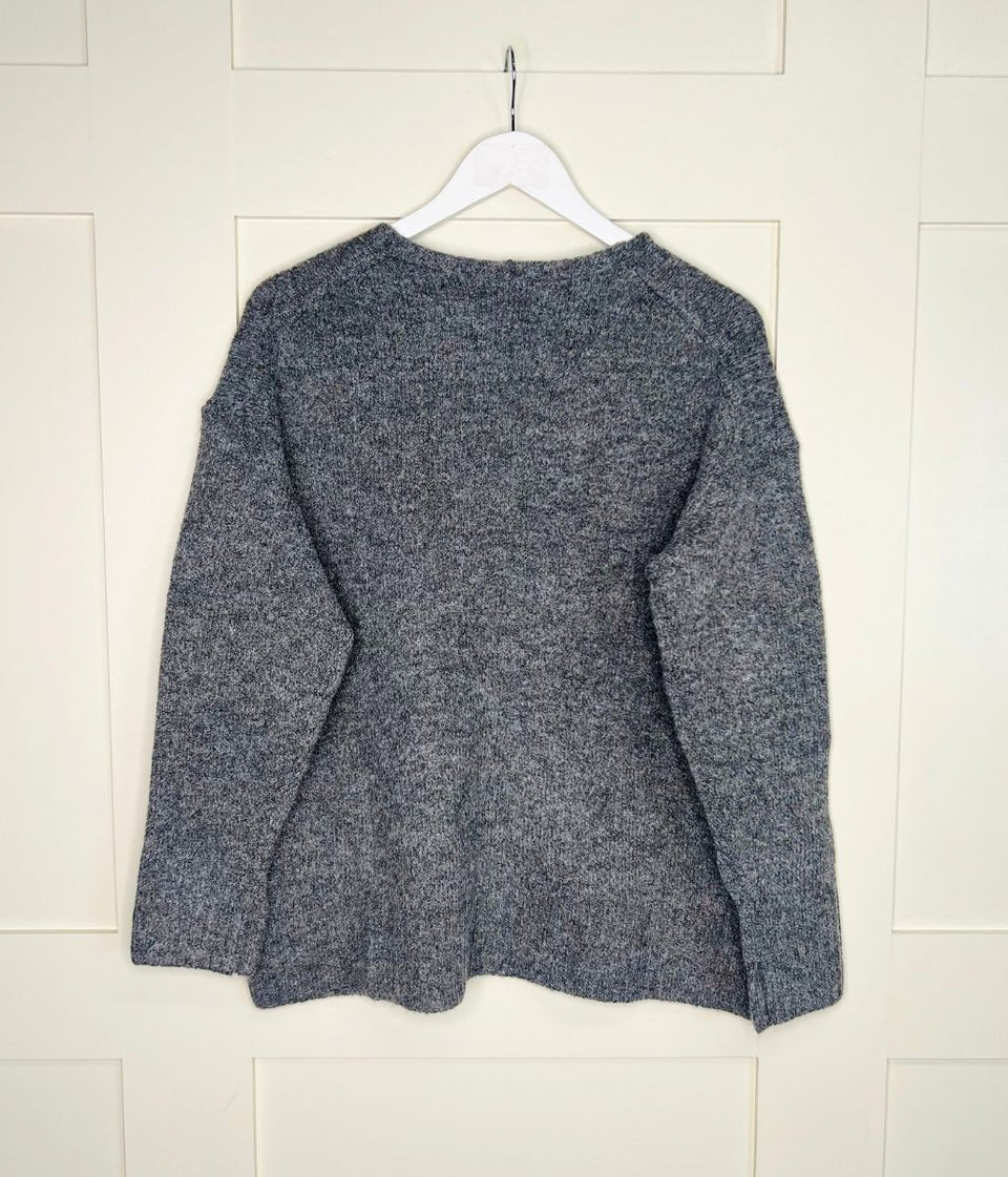 Grey V Neck Wool Blend Jumper