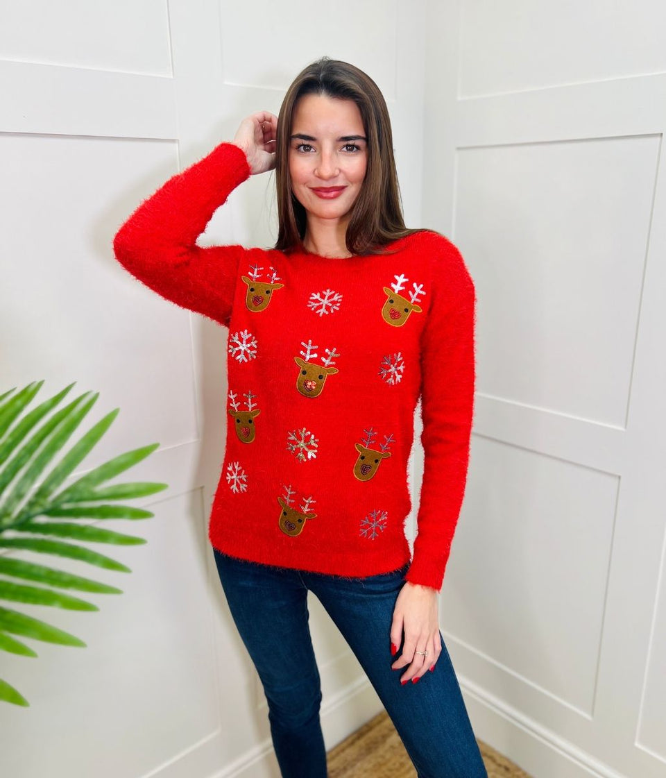 Red Snowflake & Reindeer Jumper