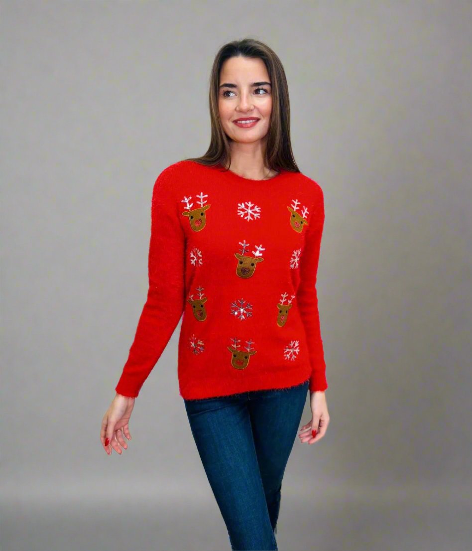 Red Snowflake & Reindeer Jumper