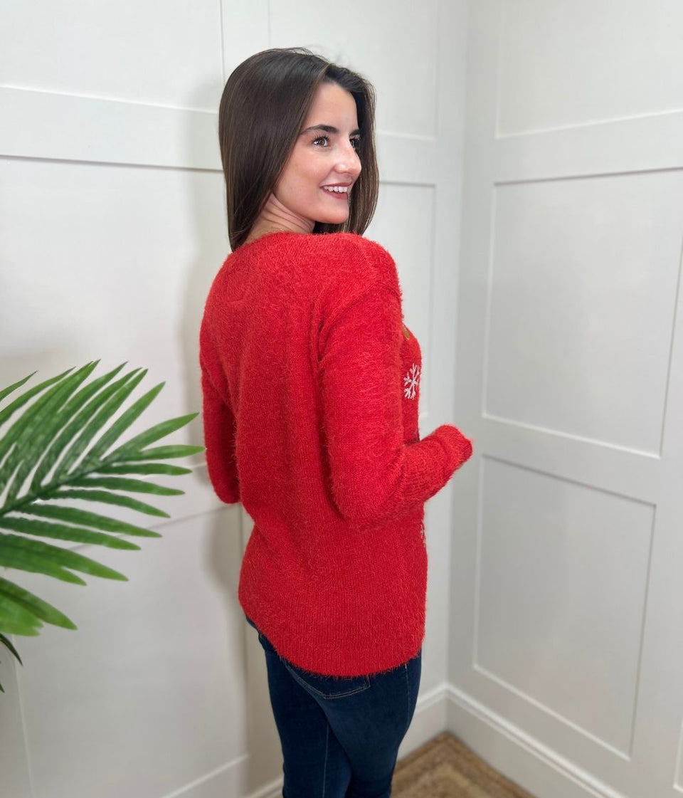 Red Snowflake & Reindeer Jumper