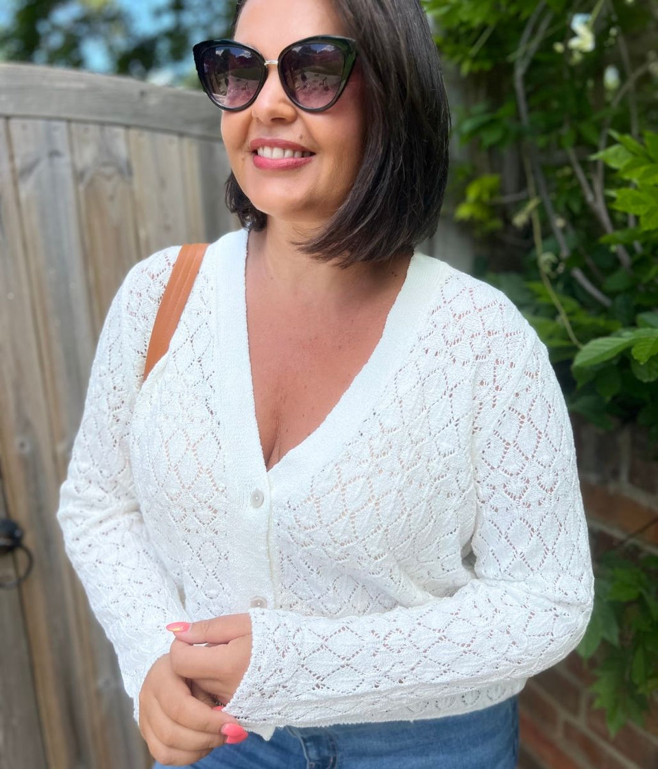 Ivory Diamond Stitch Cardigan