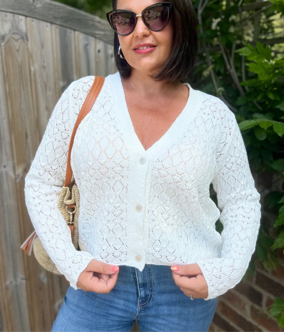Ivory Diamond Stitch Cardigan