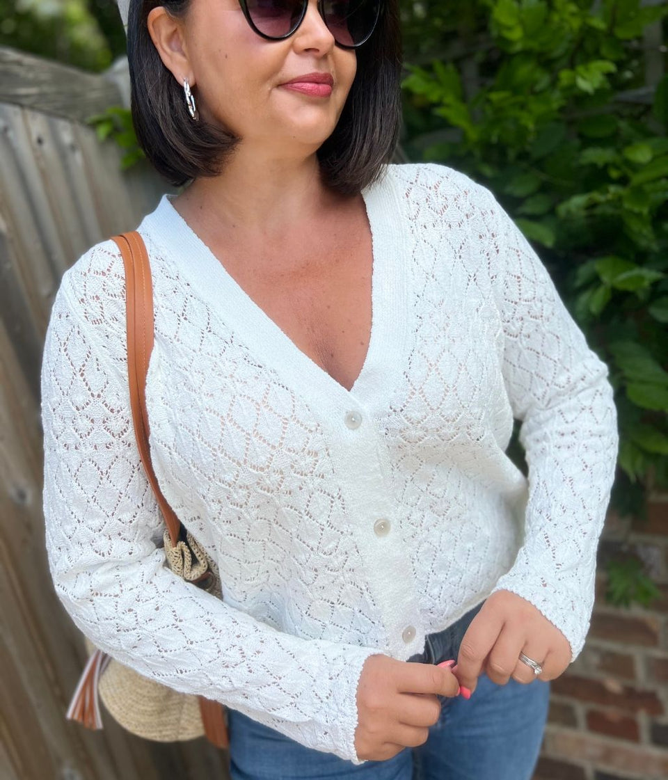 Ivory Diamond Stitch Cardigan