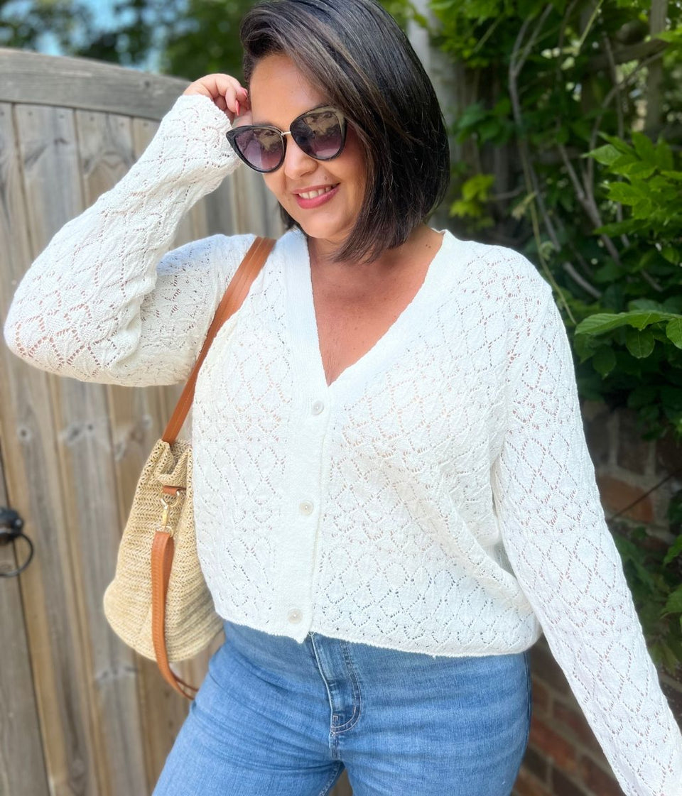 Ivory Diamond Stitch Cardigan
