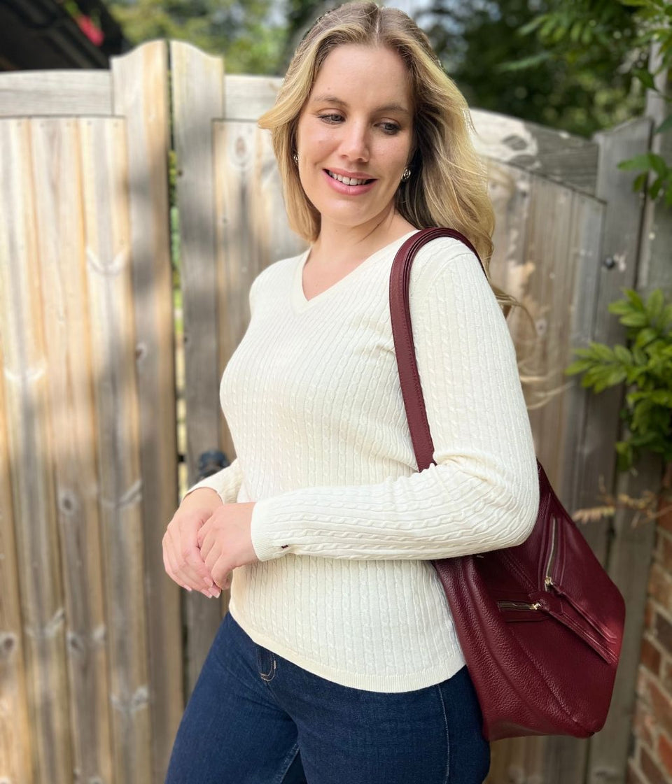 Cream V Neck Cable Twist Jumper