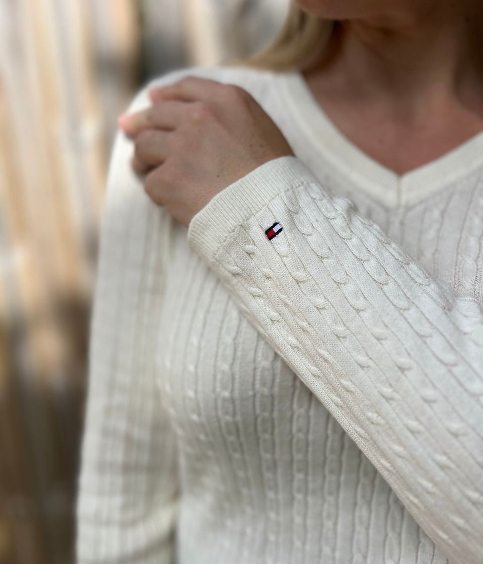 Cream V Neck Cable Twist Jumper