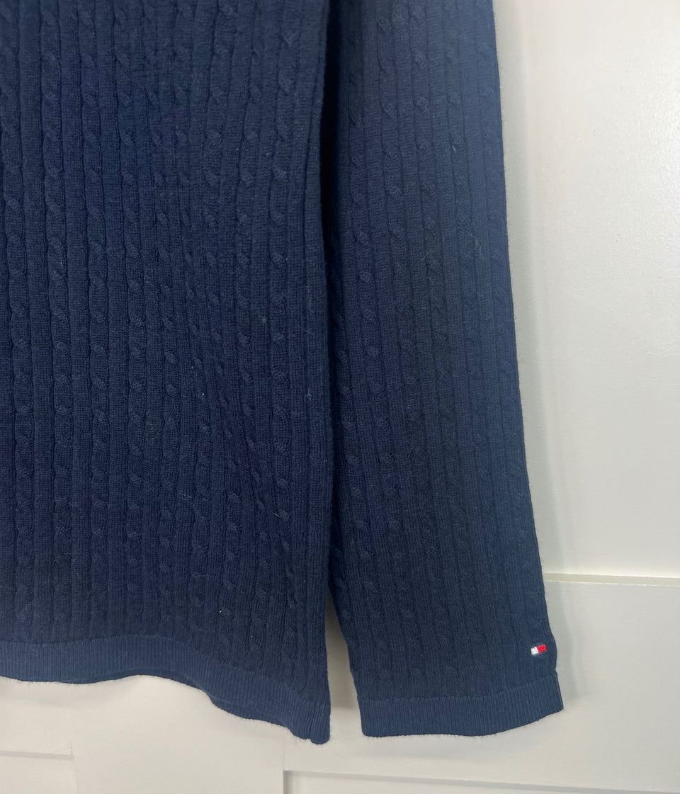 Navy V Neck Cable Twist Jumper
