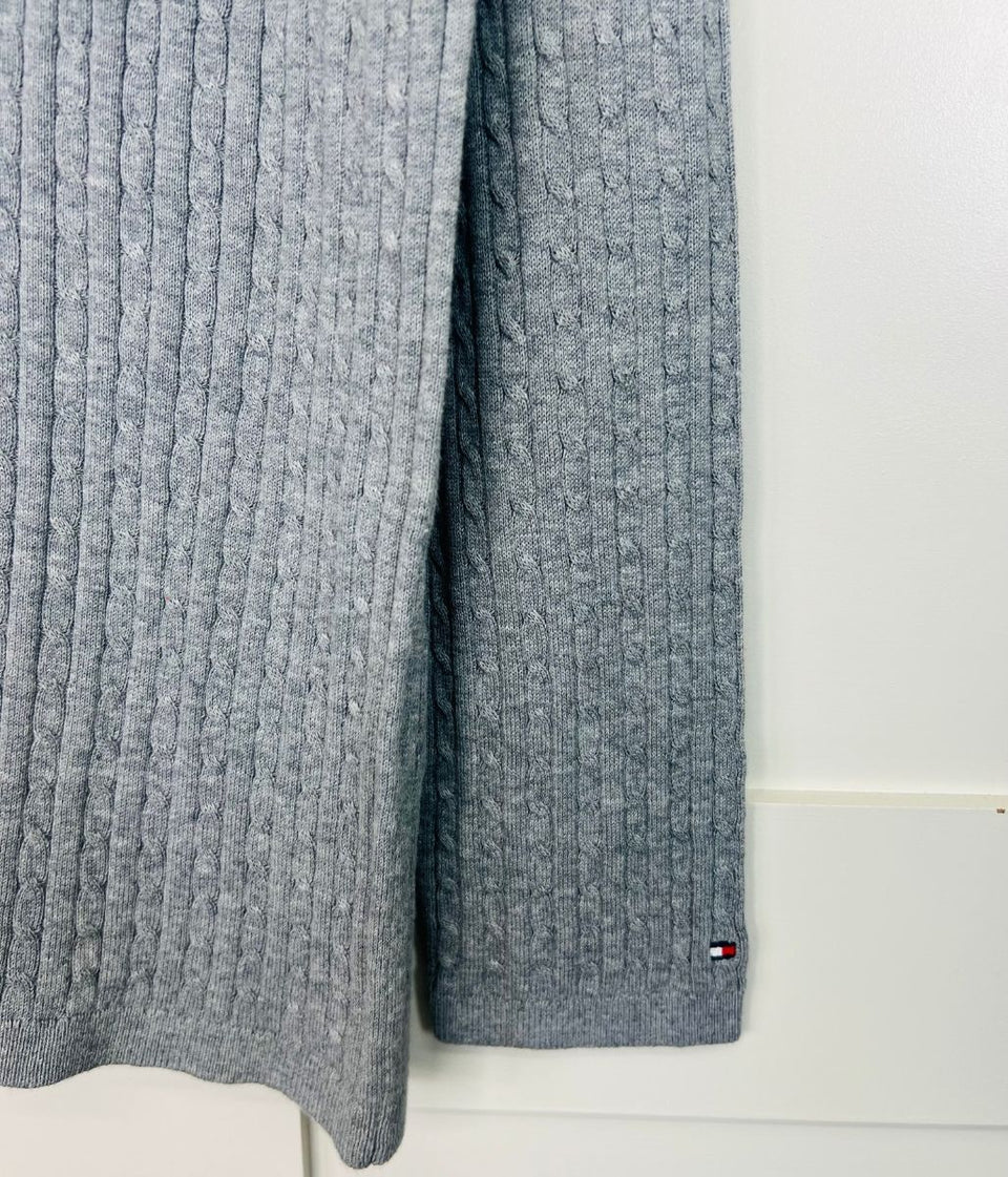 Grey V Neck Cable Twist Jumper