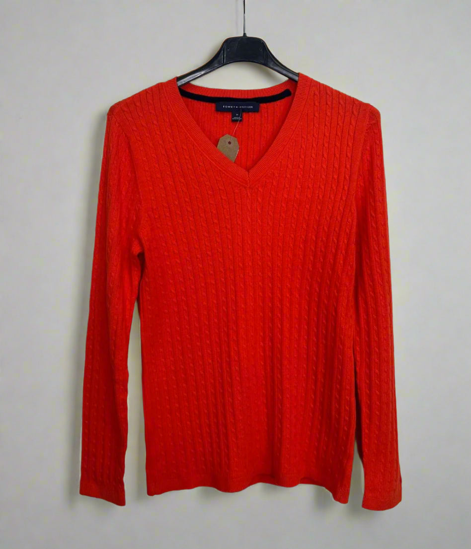 Orange V Neck Cable Twist Jumper